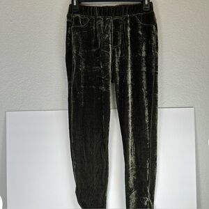Umgee velour forest green ladies Small pants skinny stretch zip ankle